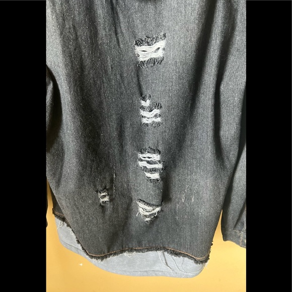 Denim Hooded Jacket Japanese/Hong Kong Style Distress Jacket Hole Retro Loose - Picture 6 of 13